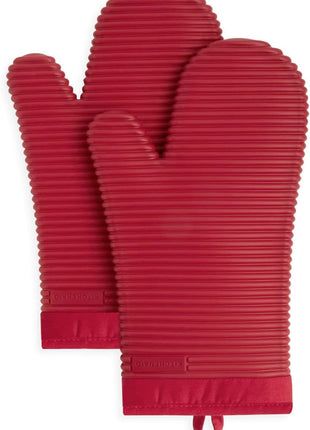 KITCHENAID Ribbed Soft Silicone Oven Mitt 2 Pack Set, 7.5 inchx13 inch, Milkshake
