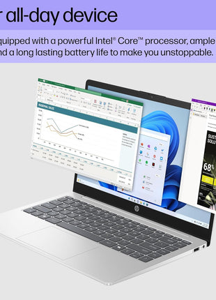 HP 14 inch Laptop, HD Display, Intel Core i3-N305, 8 GB RAM, 256 GB SSD, Intel UHD Graphics, Windows 11 Home in S Mode, Natural Silver, 14-ep0299nr
