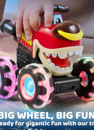 JOYIN 3 Pack Monster Truck Toy - Motion Activated Light Up Cars for Toddlers - Monster Glow Rover LED Wheels - Baby Boy Toys - Press and Go Dinosaur Trucks for Kids Boy Birthday Gifts