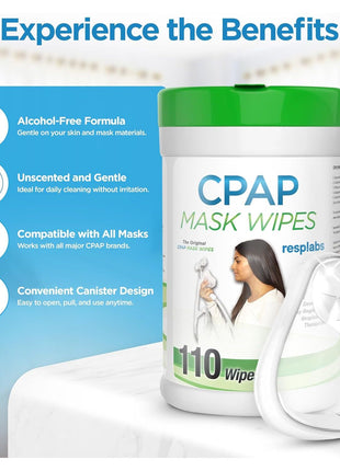 resplabs CPAP Mask Wipes Unscented Cleaner for Full Face, Nasal Masks & Supplies 110 Wipes