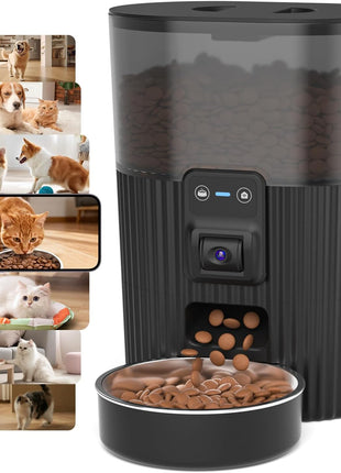 PAPIFEED Automatic Cat Feeder with Camera, 3L Cat Food Dispenser with App, 2.4G WiFi Timed Cat Feeder for Dry Food, 2-Way Audio, Smart Pet Feeder for Small Dog, 10 Meals/Day, 6 Portions/Meal