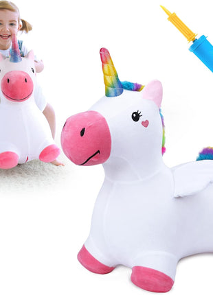 Bouncy Pals Toddler Unicorn Hopper Toy Girl Gift, Outdoor Ride Animal Horse | Kids Inflatable Bouncing Hopping Toy, Baby Plush Bouncer, Birthday Gift for 18 Month 2 3 4 Year Old Child Indoor Yard Outside