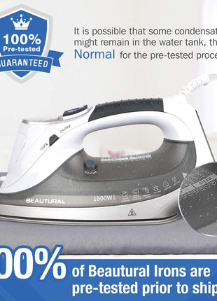 BEAUTURAL 1800 Watts Steam Iron with Digital LCD Screen, 3-Way Auto Shutoff | Double-Layer and Ceramic Coated Soleplate, 9 Preset Temperature, Burst of Steam for Variable Fabric, Anti-Drip and Anti-Calc
