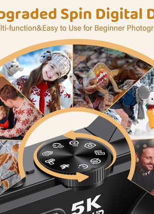 5K Digital Camera, WiFi Cameras for Photography 75MP UHD Vlogging Cameras for YouTube Autofocus Video Camera with 3" 180° Flip Screen, Compact Travel Camara with 18X Zoom, 32GB SD Card, 2 Batteries