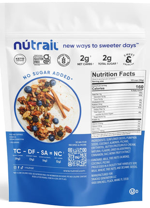 NuTrail Nut Granola Cereal, Blueberry Cinnamon, No Sugar Added, Keto, Low Carb, Gluten Free, Grain Free, Healthy Breakfast 8 oz. 1 Count