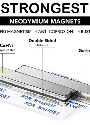 DIYMAG Strong Magnets, 12 Pack Neodymium Magnetic Strips Adhensive Backing | Industrial Rare Earth Flat Magnet Bar Heave Duty for Fridge, Whiteboard, Classroom, Science and Craft 2.36 x 0.39 x 0.12 Inch