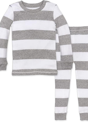 Burt's Bees Kids Boys' Toddler Pajama Tee and Pant Set, 100% Organic Cotton, Midnight Rugby Stripe, 7 Years