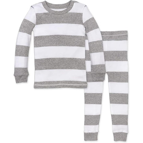 Burt's Bees Kids Boys' Toddler Pajama Tee and Pant Set, 100% Organic Cotton, Midnight Rugby Stripe, 7 Years