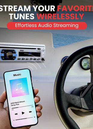 Boat Bluetooth Marine Stereo Receiver - Marine Head Unit Din Single Stereo Speaker Receiver - Wireless Music Streaming/Hands-Free Calling/CD Player/MP3/USB/Aux/ Marine AM FM Radio - Pyle PLCD43MRB
