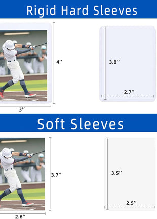 400 Card Sleeves Hard Plastic, Arjiekwei 3 inchX4 inch Baseball Cards Protectors Plastic, Premium Card Holder for Trading Sports Baseball Football Game Cards (200 Hard Sleeve + 200 Soft Sleeve)