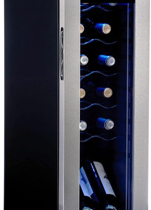 NewAir 12 Bottle Wine Cooler Refrigerator | Freestanding Wine Fridge | Stainless Steel, Double-Layer Tempered Glass Door, Quiet Compressor | 41F-64F Digital Temperature Control For Reds & Whites Wine