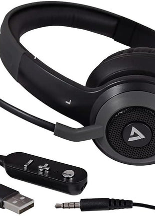 V7 Premium Over-Ear Stereo Headset, Boom Mic, PC, Mac, Tablets, Laptop Computer, Gaming, Video Conferencing, 3.5mm, USB