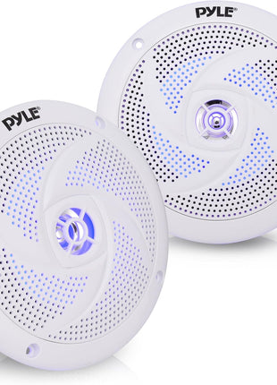 Pyle Marine Speakers - 5.25 Inch 2 Way Waterproof and Weather Resistant Outdoor Audio Stereo Sound System with LED Lights, 180 Watt Power and Low Profile Slim Style - 1 Pair - PLMRS53WL