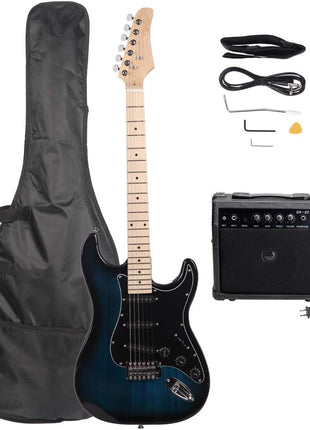 GLARRY Full Size Electric Guitar for Music Lover Beginner with 20W Amp and Accessories Pack Guitar Bag (DARK BLUE, 39" Right Handed)