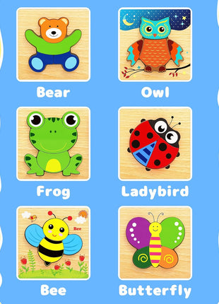 Bekayshad Wooden Puzzles for Toddlers 1-3, Montessori Toys for 1 2 Year Old | Toddler Puzzles, 1 2 Year Old Boy Girl Birthday Gifts, 6 Pack Animal Shape Jigsaw Puzzles, Learning Educational Preschool Toy