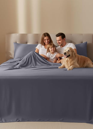 Queen Sheets Set, 4 Pieces 16" Deep Pocket Hotel Luxury Bed Sheets, Grey | Extra Soft Bedsheet Set, Comfy & Breathable Cooling Sheets, Wrinkle & Fade Resistant, Fitted Sheet, Flat Sheet, 2 Pillowcases