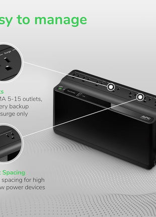 APC UPS 600VA/330W UPS Battery Backup for Computer, Router, NAS, BE600M1 | Power through utlity outages (23 minutes @ 100W). Backup battery with surge protection for routers, modems, PCs. USB charging