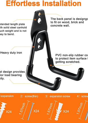 12 Pack Garage Hooks Heavy Duty Utility Steel with Anti-Slip Coating Wall Mount Storage Organizer for Hanging Power and Garden Tools, Ladders, Hose, Bikes, Ropes, Bulk Items, and More