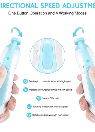Qunlions life Electric Nail File Drill for Baby No Sharp Claws Hurt, 6 in 1 Safety Cutter Trimmer Clipper for Toes and Fingers (Blue)