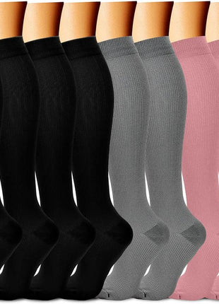 CHARMKING Compression Socks for Women & Men (8 Pairs) 15 20 mmHg Graduated Copper Support Socks are Best for Pregnant, Nurses   Boost Performance, Circulation, Knee High & Wide Calf (L/xL, Black)