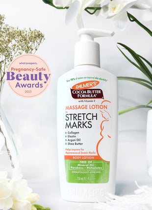 Palmer's Cocoa Butter Formula Massage Lotion For Stretch Marks, Pregnancy Skin Care, Belly Cream with Collagen, Elastin, Argan OIl and Shea Butter, 8.5 Ounces