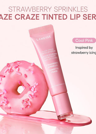 LANEIGE Glaze Craze Tinted Lip Serum, Strawberry Sprinkles: Hydrating Serum for Glossy,Nourished Lips with Plumping Polypeptides,0.42 oz