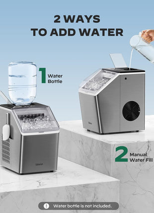 Silonn Ice Makers Countertop, 44lbs Per Day, 2 Ways to Add Water, Auto Self-Cleaning, Stainless Steel Ice Machine for Home Office Bar Party