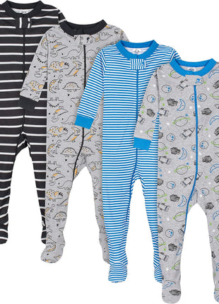 Gerber Baby Boys' 4-Pack Footed Pajamas, Dinosaurs Space Grey, 18 Months