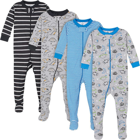 Gerber Baby Boys' 4-Pack Footed Pajamas, Dinosaurs Space Grey, 18 Months
