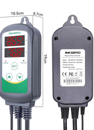 Inkbird ITC-308 Digital Temperature Controller 2-Stage Outlet Thermostat Heating and Cooling Mode Carboy Homebrew Fermenter Greenhouse Terrarium 110V 10A 1100W