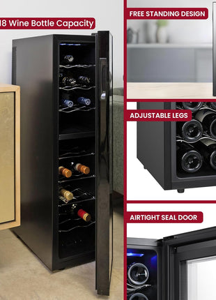 Koolatron 18 Bottle Wine Fridge – Wine Cooler with Glass Door, 1.9 cu. ft (53 L), Beverage Can Refrigerator, Digital Temperature Control/Dual Temperature Zone, Ideal for White, Red, Sparkling Wine