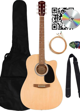 Fender Dreadnought Acoustic Electric Guitar   Natural Bundle with Gig Bag, Strap, Strings, Picks, and Austin Bazaar Instructional DVD