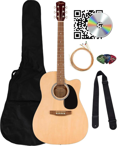 Fender Dreadnought Acoustic Electric Guitar   Natural Bundle with Gig Bag, Strap, Strings, Picks, and Austin Bazaar Instructional DVD