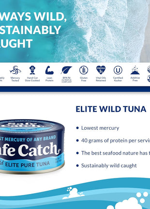 Safe Catch Canned Wild Tuna Fish, Wild Caught, Lowest Mercury, Gluten-Free, Kosher, Non-GMO, Whole30 Approved, Paleo, Keto Food, 5oz Can, 12-Pack