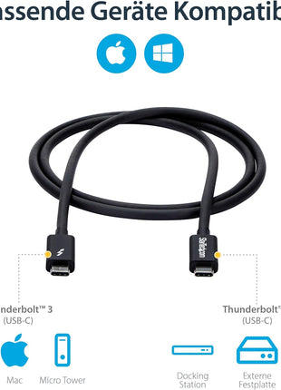 StarTech.com 1m (3.3ft) Passive Thunderbolt 3 Cable, 20Gbps, 100W PD, 4K Video, Thunderbolt Cable, Compatible with USB4/DP Alt Mode, Thunderbolt 4, USB 3.2/Type-C (TBLT3MM1M)
