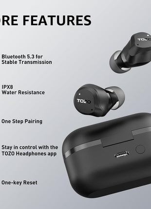 TOZO NC9 Hybrid Active Noise Cancelling Wireless Earbuds, 6 Mics ENC Clear Call, IPX8 Waterproof, in Ear Bluetooth 5.3 Headphones Stereo Bass Ear Buds 59H Playtime with LED Display 32 EQs via APP