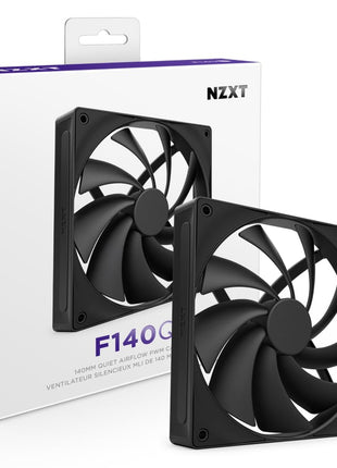 NZXT F140Q - 140mm Quiet Airflow PC Case Fan - Black | 140mm quiet fan for intake or exhaust. Chamfered frame for consistent airflow and low-noise operation.