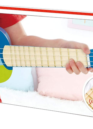 Hape Kid's Wooden Toy Ukulele | 21 Inch Wooden Ukulele Musical Instrument with Vibrant Sound and Tunable Nylon Strings for Children, Blue
