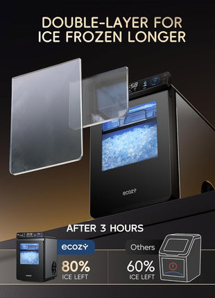 ecozy Smart Nugget Ice Maker Countertop, First Full-Color Smart Panel Ice Machine with APP Control, Double-Layer Insulation, 44 lbs/24H Soft Pellet Chewable Ice, Pull-Out Water Tank, Self-Cleaning