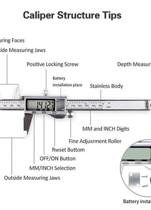 Digital Caliper, Caliper Measuring Tool with Stainless Steel, Electronic Micrometer Caliper with Large LCD Screen, Auto-Off Feature, Inch and Millimeter Conversion (6 Inch/150 mm)
