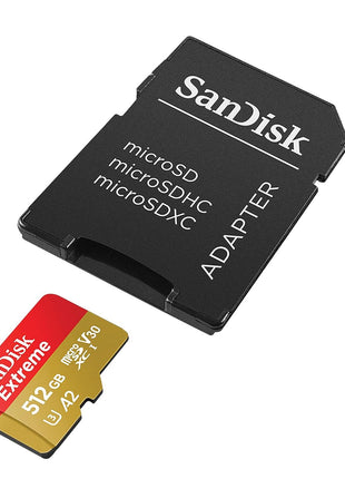 SANDISK 512GB Extreme microSDXC UHS-I Memory Card with Adapter - C10, U3, V30, 4K, 5K, A2, Micro SD Card - SDSQXAV-512G-GN6MA