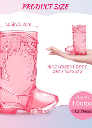 SAIAOKJ Cowboy Boot Shot Glasses, 12 Pcs 1 Oz Mini Plastic Boot Shot Glass, Reusable Plastic Boot Cups for Cowboy Cowgirl Western Theme Party Supplies Bachelorette Birthday Party Favors (Rose Red)