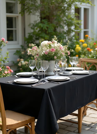 sancua Rectangle Tablecloth, 60 x 84 Inch, Black | Stain and Wrinkle Resistant, Washable Polyester Cloth, Decorative Fabric Cover, For Dining Tables, Buffet Parties and Camping
