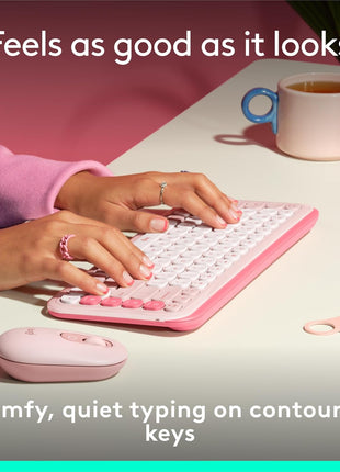 Logitech POP ICON Keys Wireless Bluetooth Keyboard - Rose and Off-White | Comfortable typing, programmable keys, easy-switch between up to 3 devices, for laptop, tablet, PC