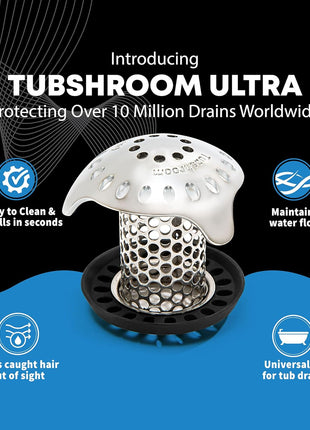 TubShroom Ultra Revolutionary Bath Tub Drain Protector Hair Catcher/Strainer/Snare Stainless Steel, Single Pack
