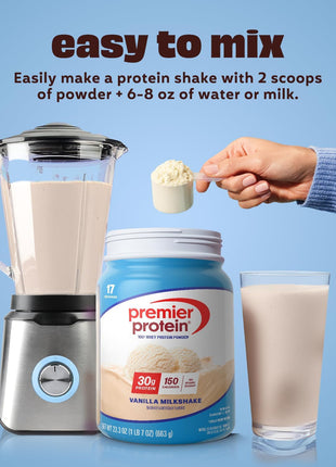 Premier Protein 30g High Protein Powder, 100% Whey, Vanilla, 17 Servings | No Added Sugar, Supports Muscle Health, Soy & Gluten-Free, 1.5 lb