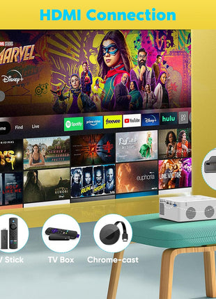PURSHE Mini Bluetooth Projector, Full HD 1080P Supported Portable Outdoor Movie Projector for iOS, Android, Windows, Compatible with TV Stick/HDMI/Smartphone/PS4/USB [Remote Included]