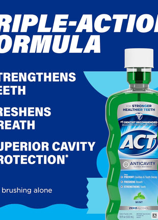 ACT Anticavity Zero Alcohol Fluoride Mouthwash 18 fl. oz., With Accurate Dosing Cup, Mint
