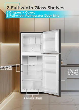 BLACK+DECKER 12.1 Cu. Ft. Top Mount Refrigerator, BR1210HB, Black | 2 Door Refrigerator with Top Freezer and Adjustable Temperature Control, Full Size for Homes and Apartments, Energy Star