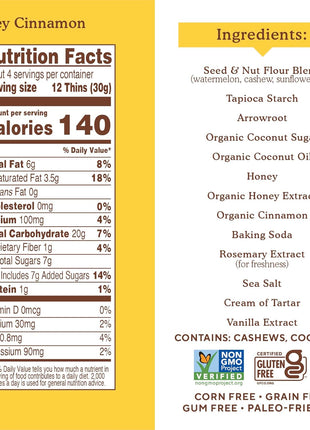 Simple Mills Honey Cinnamon Seed & Nut Flour Sweet Thins, Paleo Friendly & Delicious Sweet Thin Cookies, Good for Snacks, Nutrient Dense, 4.25oz, Pack of 1